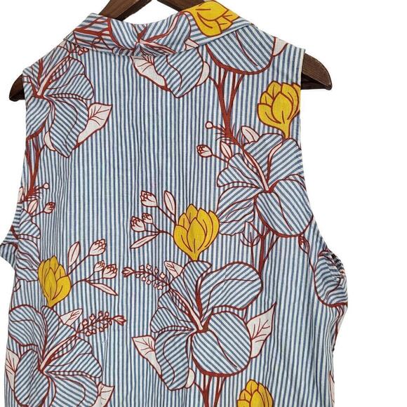 FOR CYNTHIA Linen Blend Striped Floral Sleeveless Top Size Large - Picture 6 of 6